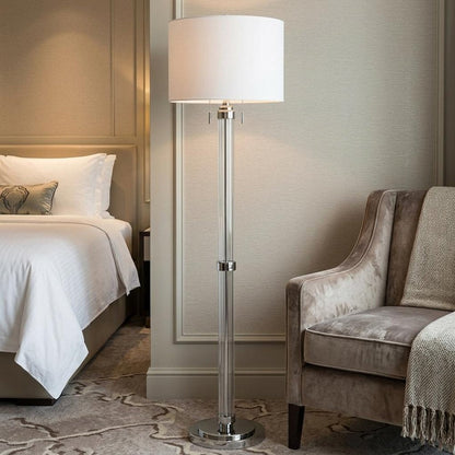 60" Chrome Two Light Traditional Shaped Floor Lamp With White Rectangular Shade HomeRoots