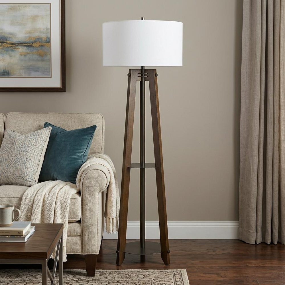 65" Brown Tripod Floor Lamp With White Rectangular Shade HomeRoots