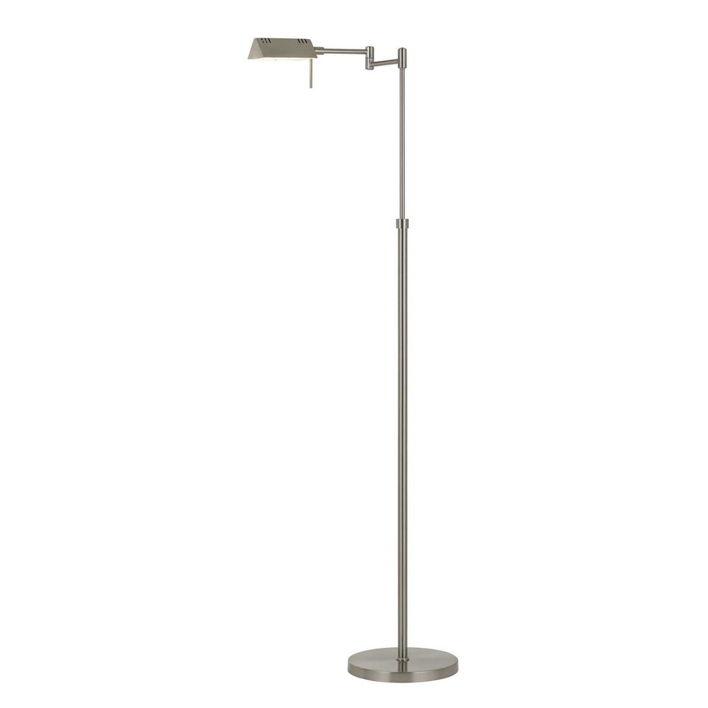 61" Nickel Metal Adjustable Swing Arm Floor Lamp With Gray Shade HomeRoots