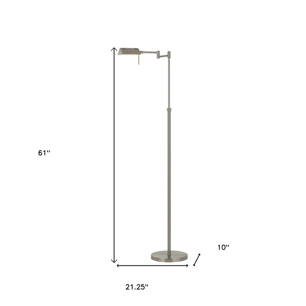61" Nickel Metal Adjustable Swing Arm Floor Lamp With Gray Shade — view 5