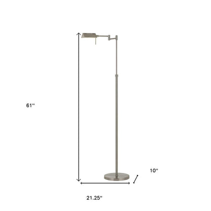 61" Nickel Metal Adjustable Swing Arm Floor Lamp With Gray Shade HomeRoots