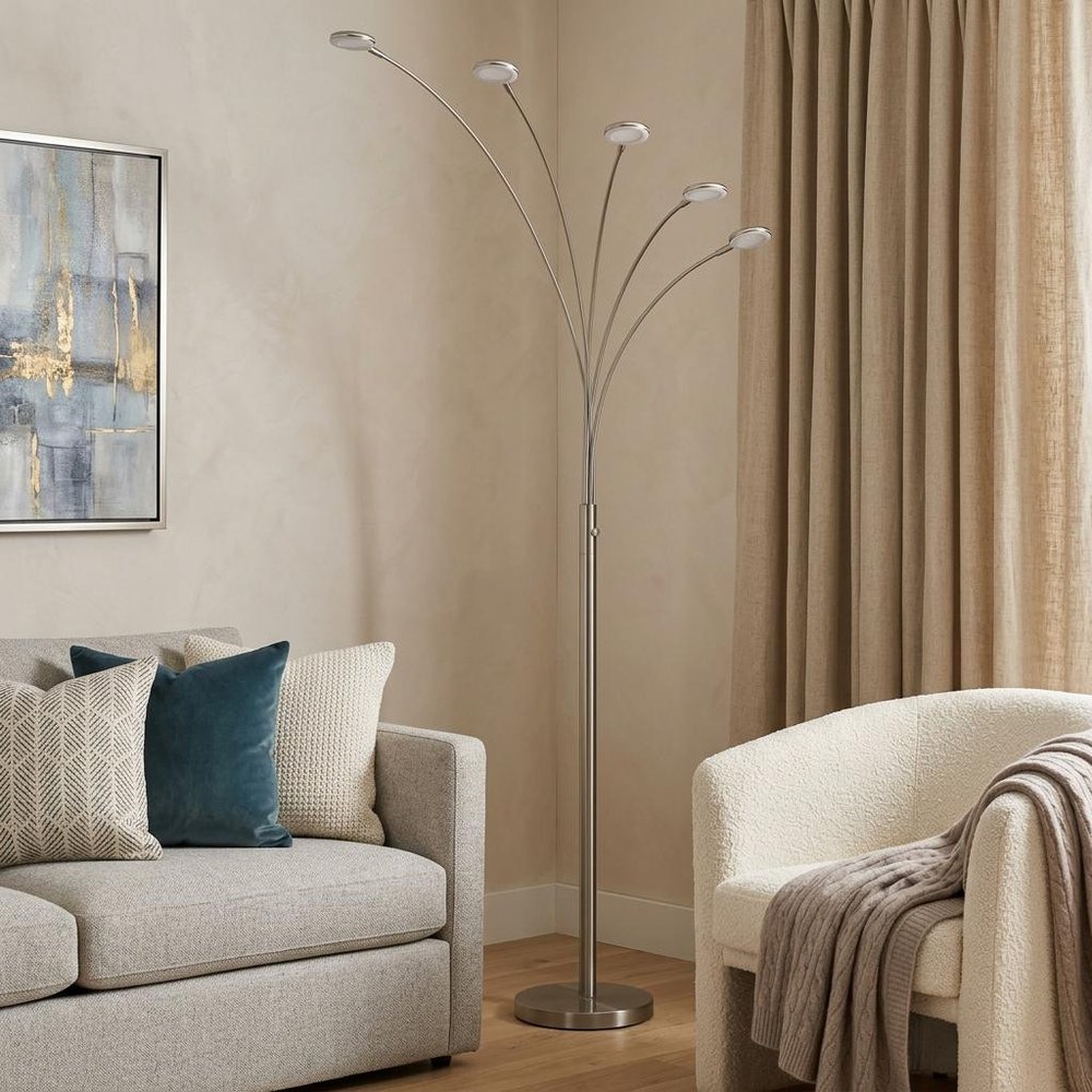 72" Nickel Five Light Led Arc Floor Lamp HomeRoots