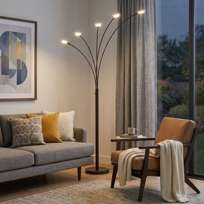 72" Bronze Five Light LED Arc Floor Lamp HomeRoots