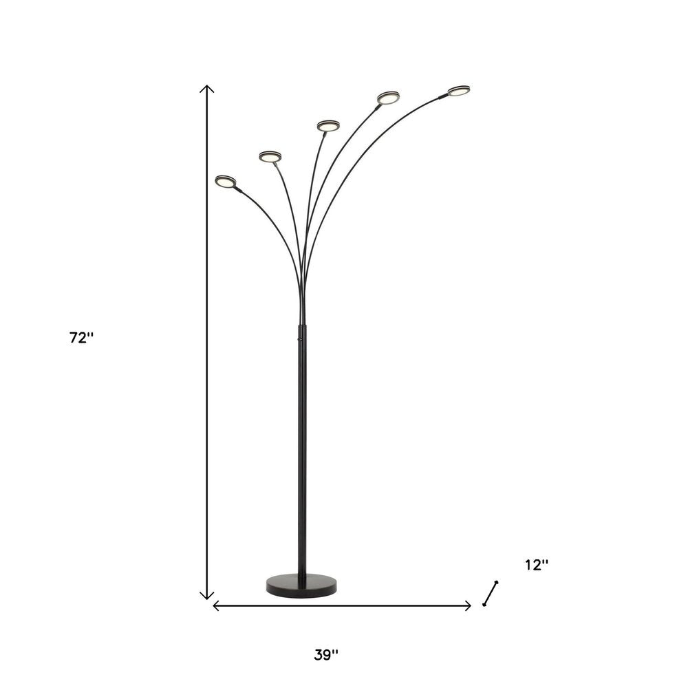 72" Bronze Five Light LED Arc Floor Lamp HomeRoots