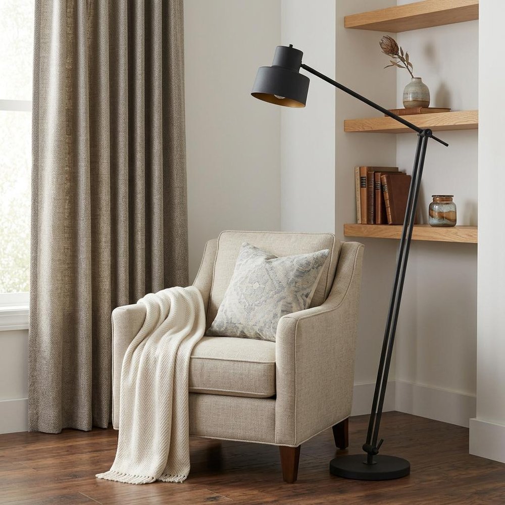 65" Black Adjustable Traditional Shaped Floor Lamp With Black Dome Shade HomeRoots