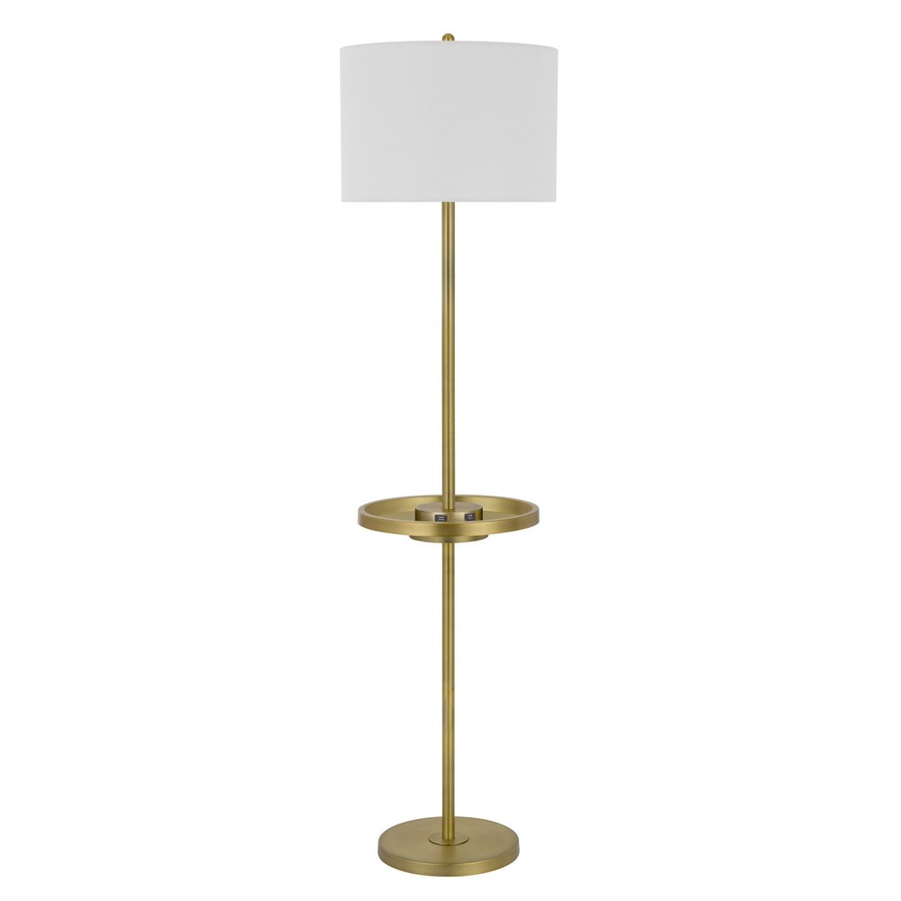 62" Brass Tray Table Floor Lamp With White Square Shade — view 1