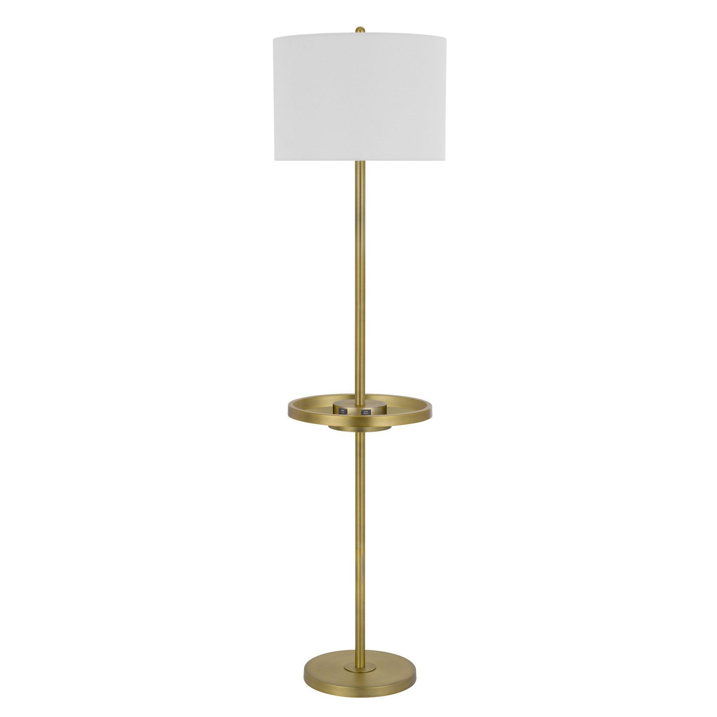 62" Brass Tray Table Floor Lamp With White Square Shade