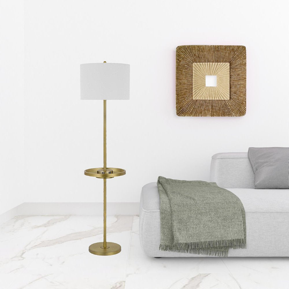 62" Brass Tray Table Floor Lamp With White Square Shade HomeRoots