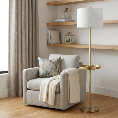 62" Brass Tray Table Floor Lamp With White Square Shade HomeRoots