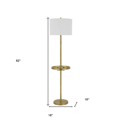 62" Brass Tray Table Floor Lamp With White Square Shade HomeRoots