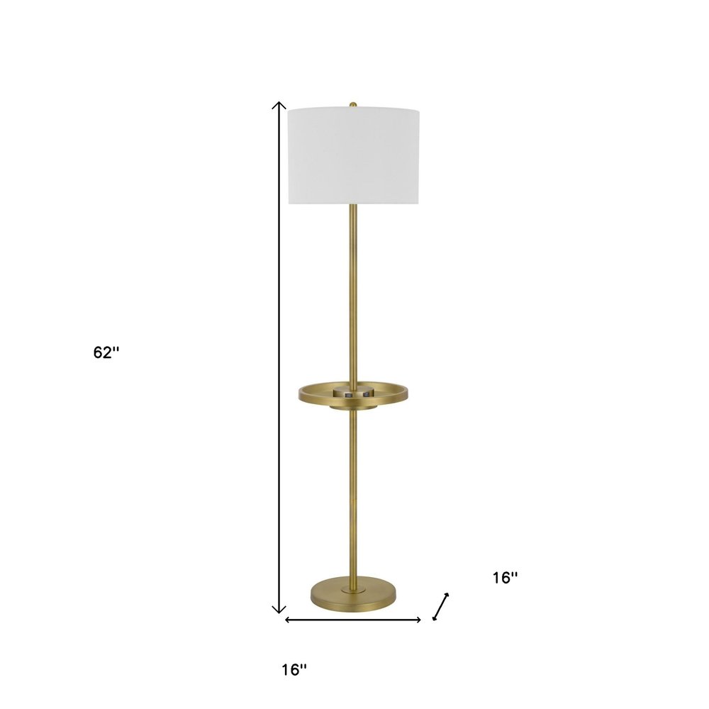 62" Brass Tray Table Floor Lamp With White Square Shade — view 5