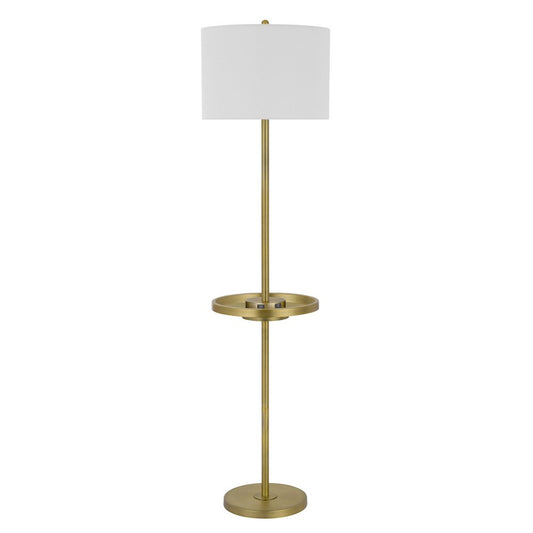 62" Nickel Tray Table Floor Lamp With White Drum Shade HomeRoots