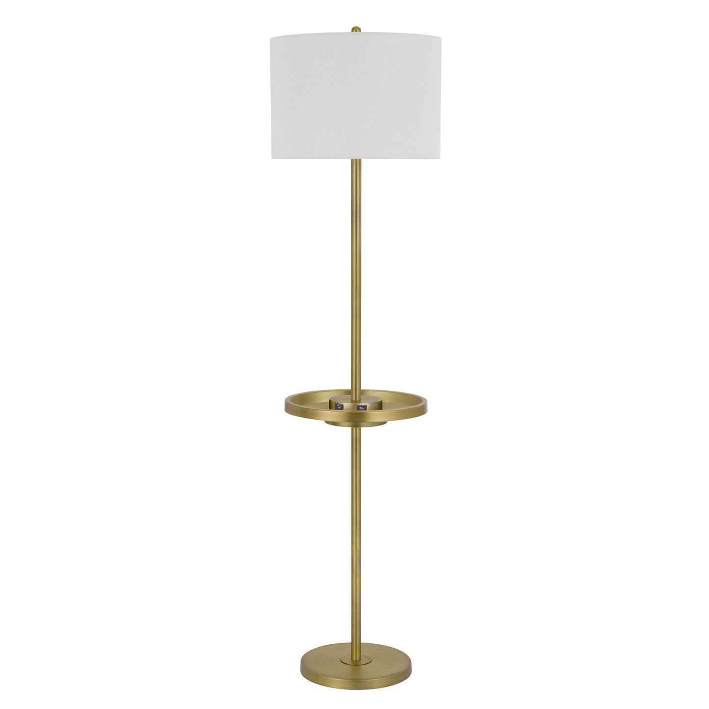 62" Nickel Tray Table Floor Lamp With White Drum Shade