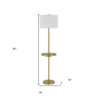 62" Nickel Tray Table Floor Lamp With White Drum Shade