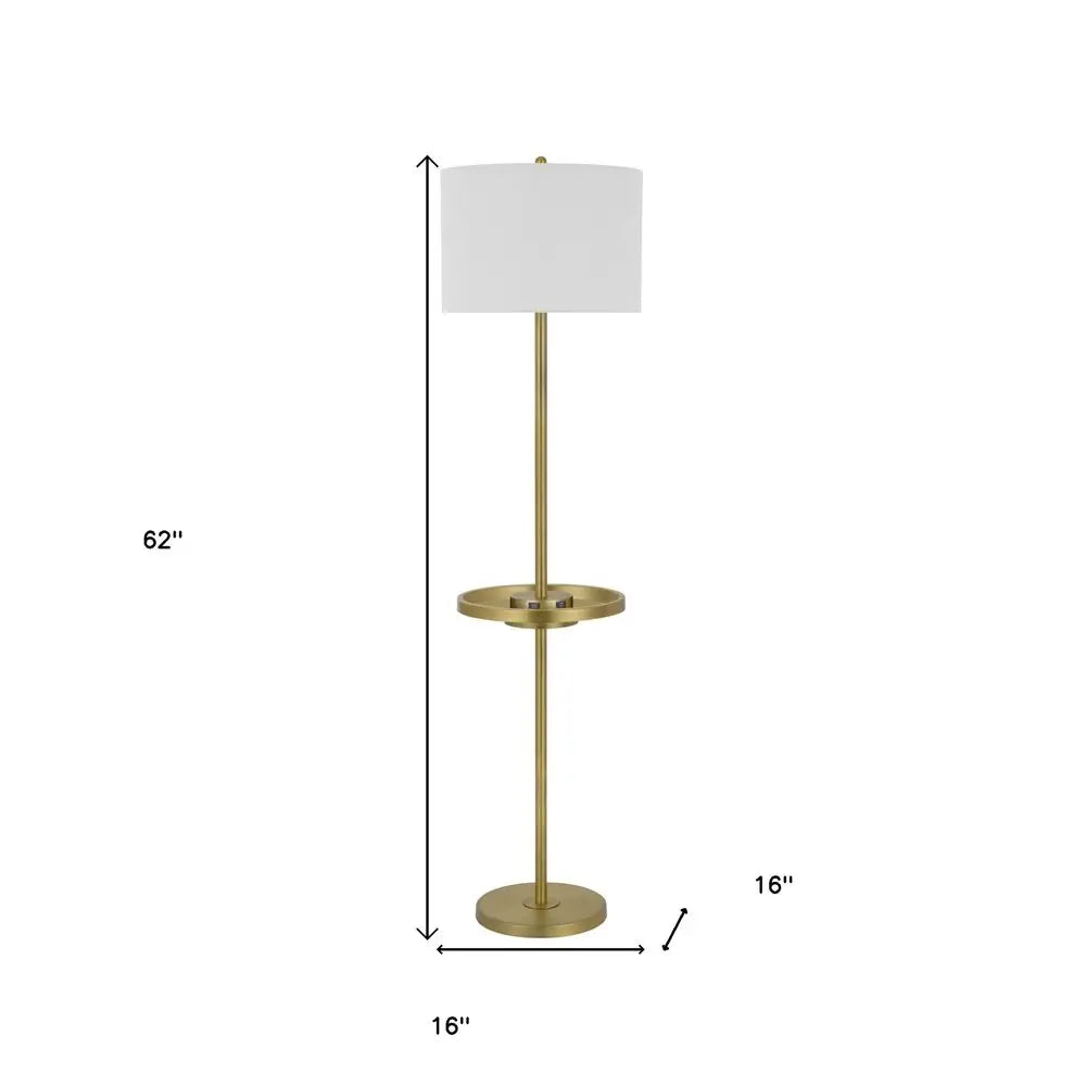 62" Nickel Tray Table Floor Lamp With White Drum Shade HomeRoots