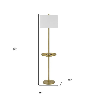 62" Nickel Tray Table Floor Lamp With White Drum Shade HomeRoots