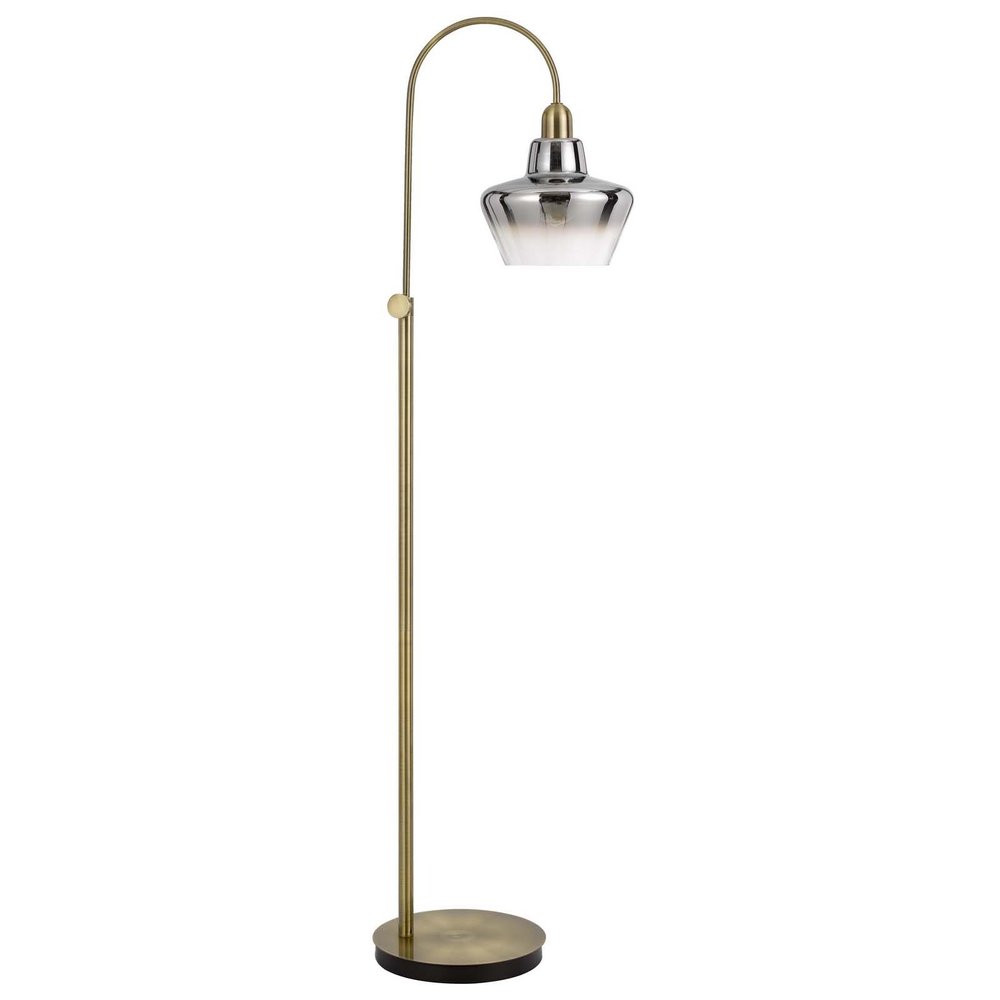 61" Brass Adjustable Arc Floor Lamp With Antiqued Brass Mirrored Glass Novelty Shade — view 1