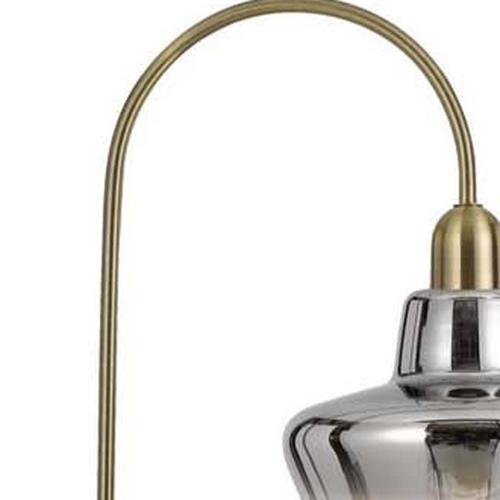 61" Brass Adjustable Arc Floor Lamp With Antiqued Brass Mirrored Glass Novelty Shade HomeRoots
