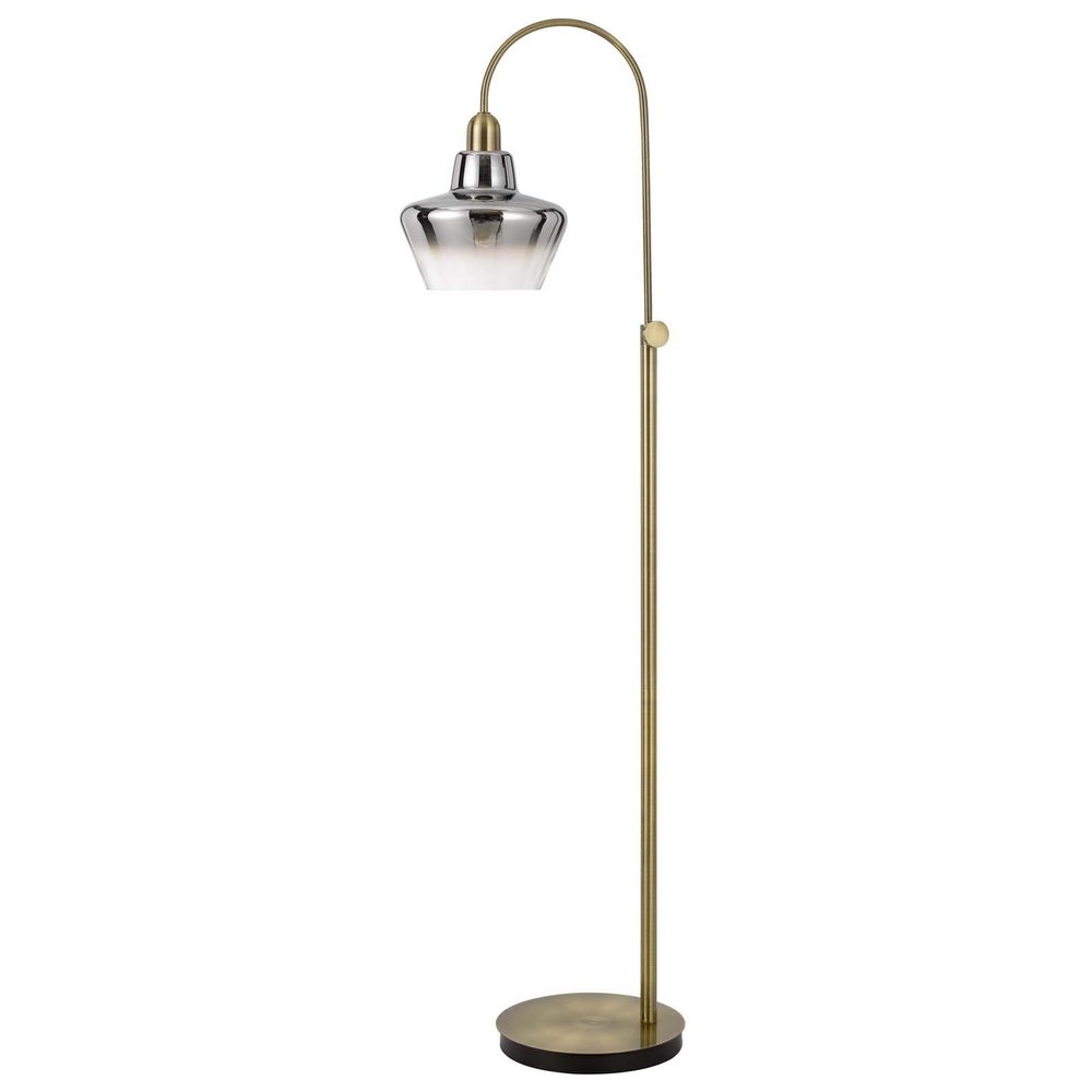 61" Brass Adjustable Arc Floor Lamp With Antiqued Brass Mirrored Glass Novelty Shade — view 4
