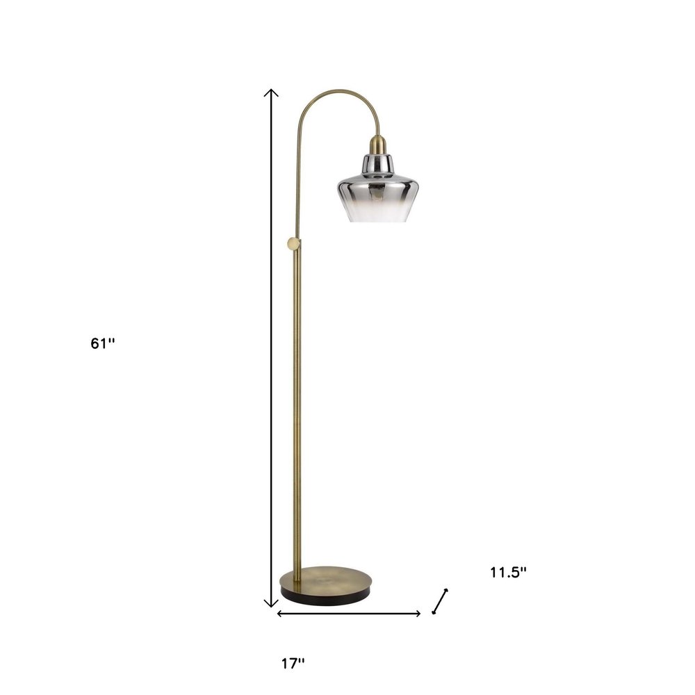 61" Brass Adjustable Arc Floor Lamp With Antiqued Brass Mirrored Glass Novelty Shade — view 5