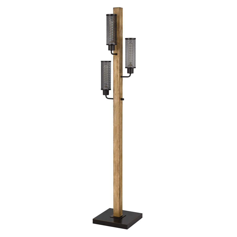 61" Brown Three Light Traditional Shaped Floor Lamp With Black Novelty Shade HomeRoots