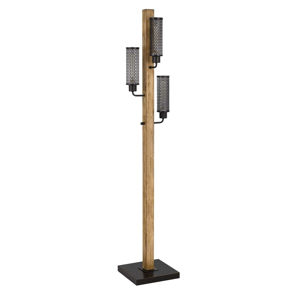 61" Brown Three Light Traditional Shaped Floor Lamp With Black Novelty Shade HomeRoots