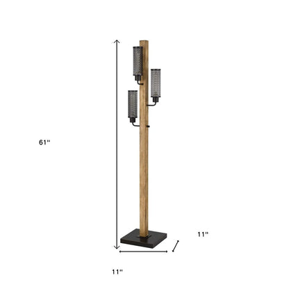 61" Brown Three Light Traditional Shaped Floor Lamp With Black Novelty Shade HomeRoots