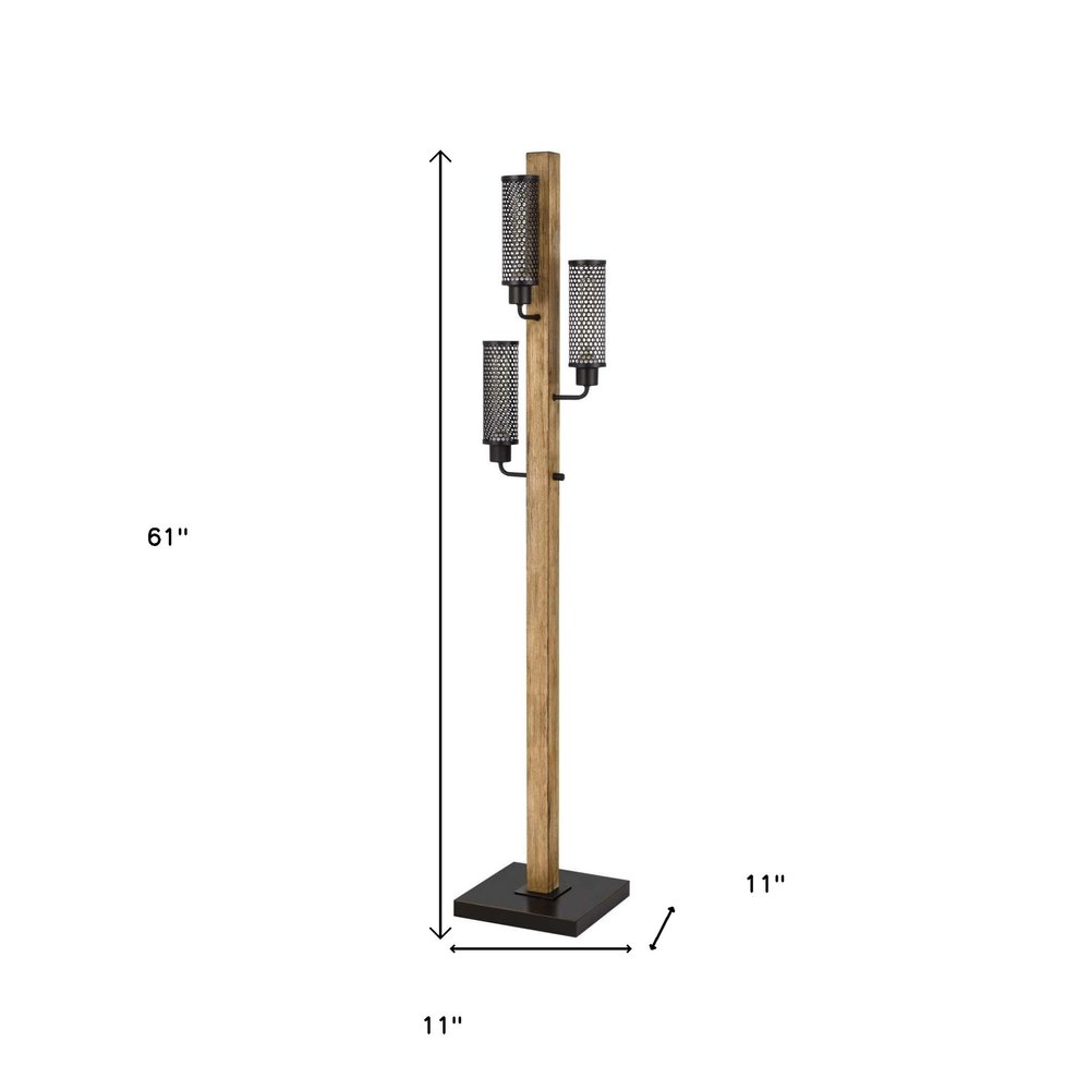 61" Brown Three Light Traditional Shaped Floor Lamp With Black Novelty Shade HomeRoots
