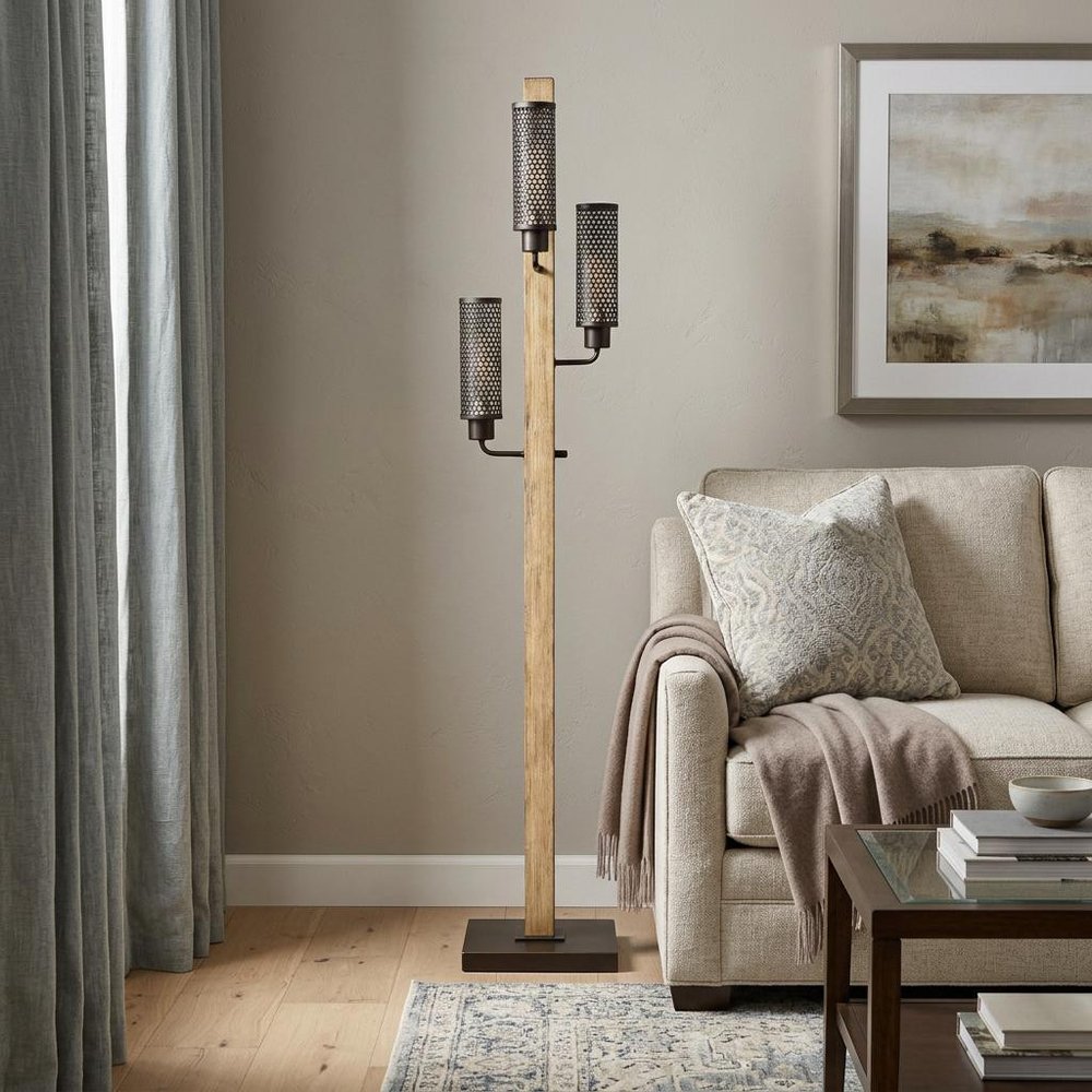 61" Brown Three Light Traditional Shaped Floor Lamp With Black Novelty Shade HomeRoots