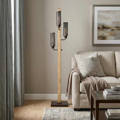 61" Brown Three Light Traditional Shaped Floor Lamp With Black Novelty Shade HomeRoots