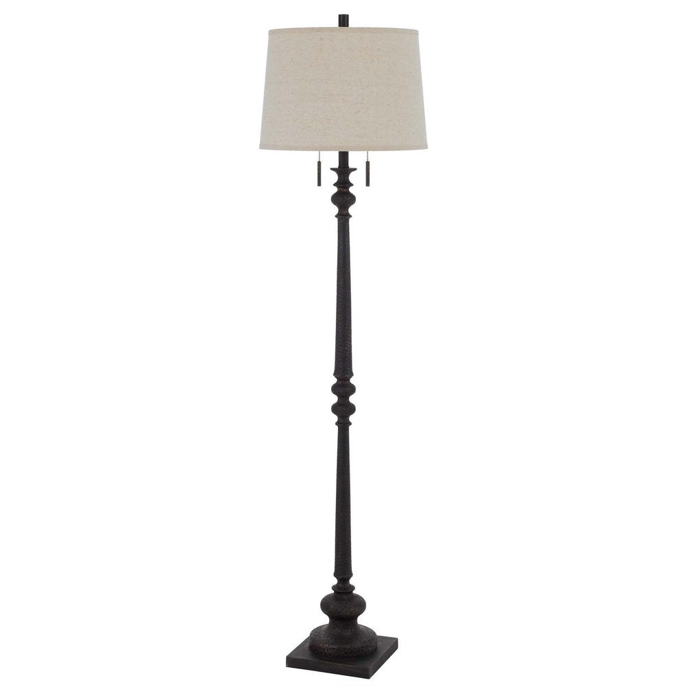 63" Rust Two Light Floor Lamp With Beige Fabric Square Shade — view 1