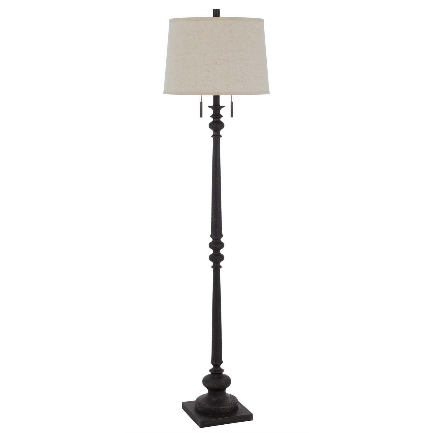 63" Rusted Two Light Traditional Shaped Floor Lamp With Beige Square Shade