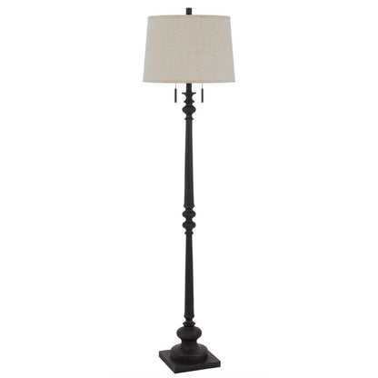 63" Rust Two Light Floor Lamp With Beige Fabric Square Shade