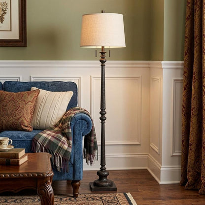 63" Rust Two Light Floor Lamp With Beige Fabric Square Shade HomeRoots