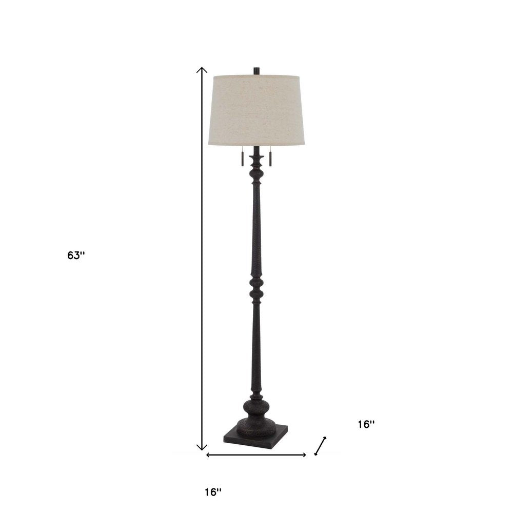 63" Rust Two Light Floor Lamp With Beige Fabric Square Shade — view 5