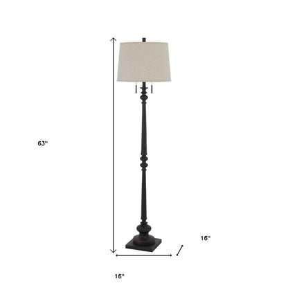 63" Rust Two Light Floor Lamp With Beige Fabric Square Shade