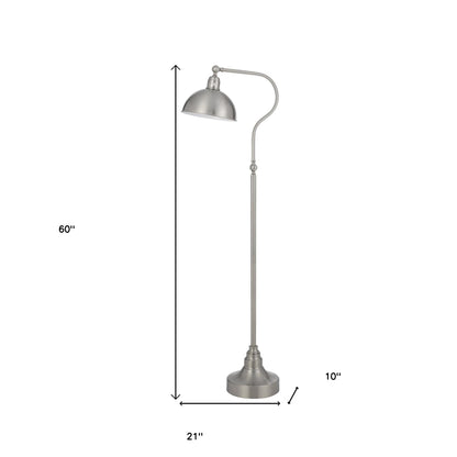 60" Nickel Traditional Shaped Floor Lamp With Nickel Dome Shade