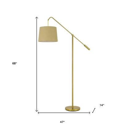 68" Brass Adjustable Traditional Shaped Floor Lamp With Antiqued Brass Drum Shade HomeRoots