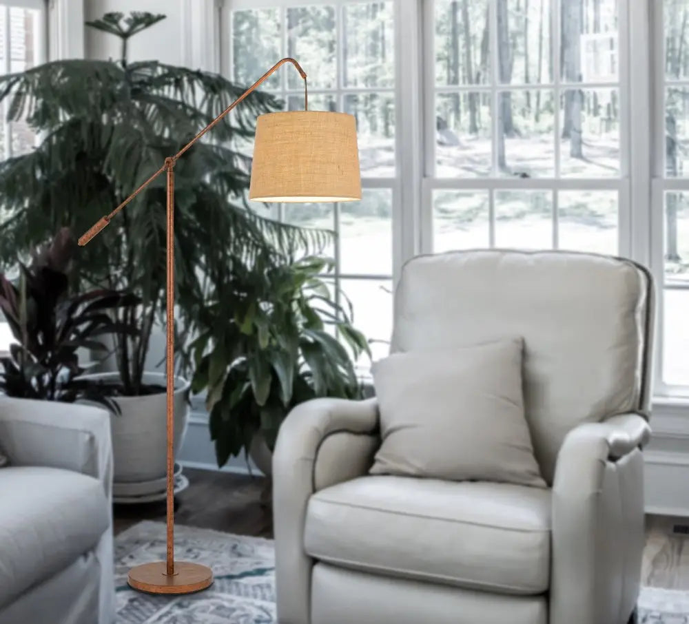 68" Rusted Adjustable Traditional Shaped Floor Lamp With Rust Drum Shade HomeRoots