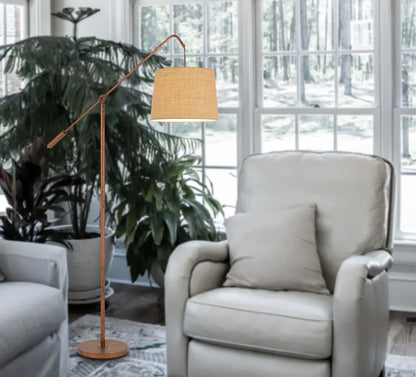 68" Rusted Adjustable Traditional Shaped Floor Lamp With Rust Drum Shade HomeRoots