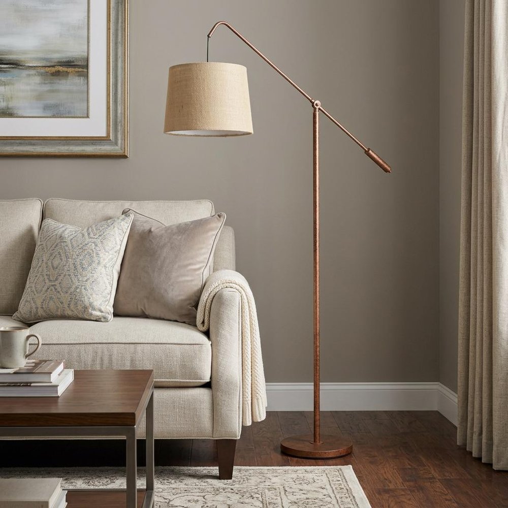 68" Rusted Adjustable Traditional Shaped Floor Lamp With Rust Drum Shade HomeRoots