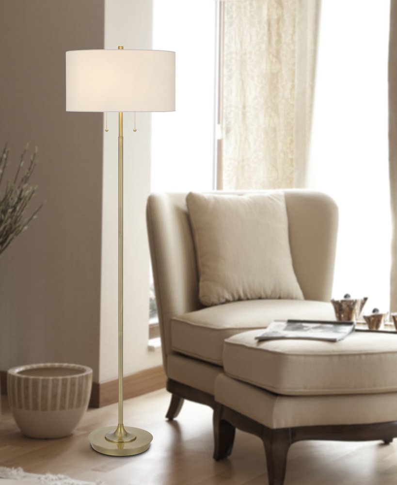 64" Brass Two Light Traditional Shaped Floor Lamp With White Rectangular Shade HomeRoots