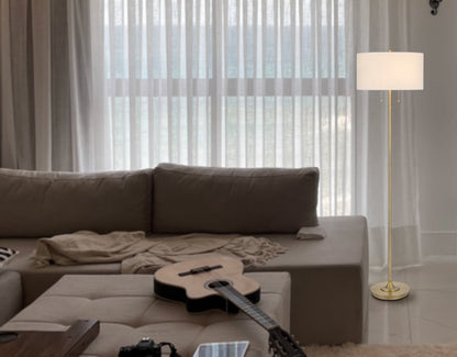 64" Brass Two Light Traditional Shaped Floor Lamp With White Rectangular Shade HomeRoots