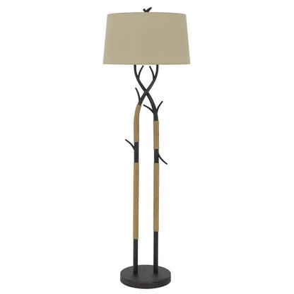 55" Black Metal And Rope Tree Branch Floor Lamp With Tan Fabric Shade HomeRoots