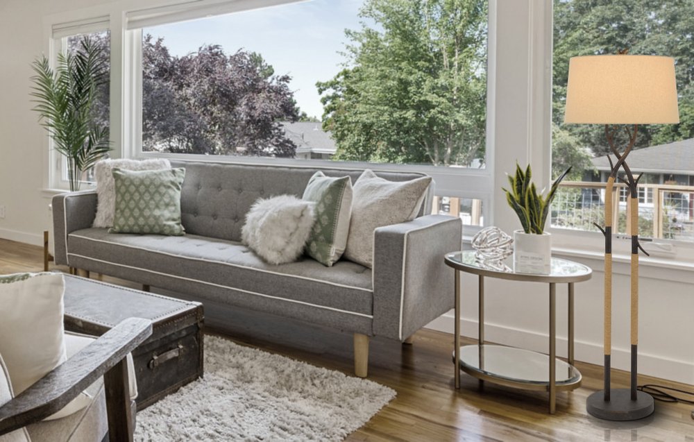 55" Black Traditional Shaped Floor Lamp With Tan Rectangular Shade HomeRoots