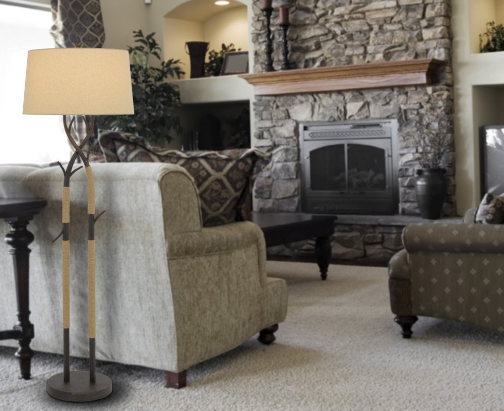 55" Black Traditional Shaped Floor Lamp With Tan Rectangular Shade HomeRoots