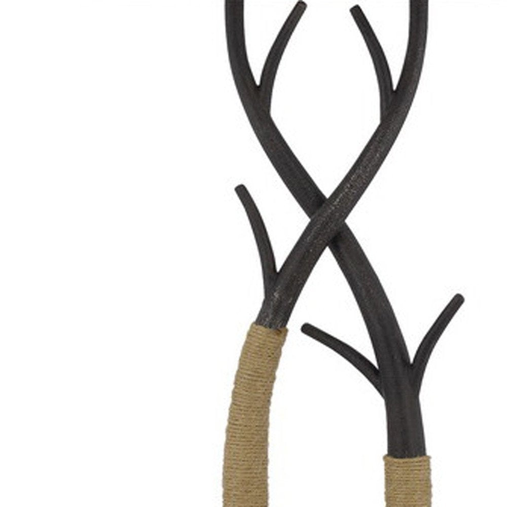 55" Black Metal And Rope Tree Branch Floor Lamp With Tan Fabric Shade HomeRoots