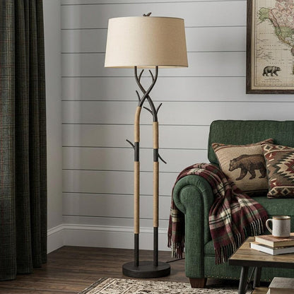 55" Black Traditional Shaped Floor Lamp With Tan Rectangular Shade HomeRoots