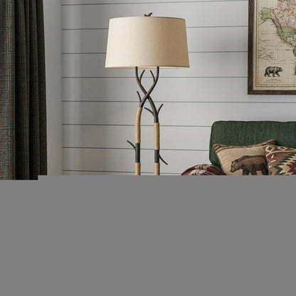55" Black Traditional Shaped Floor Lamp With Tan Rectangular Shade HomeRoots