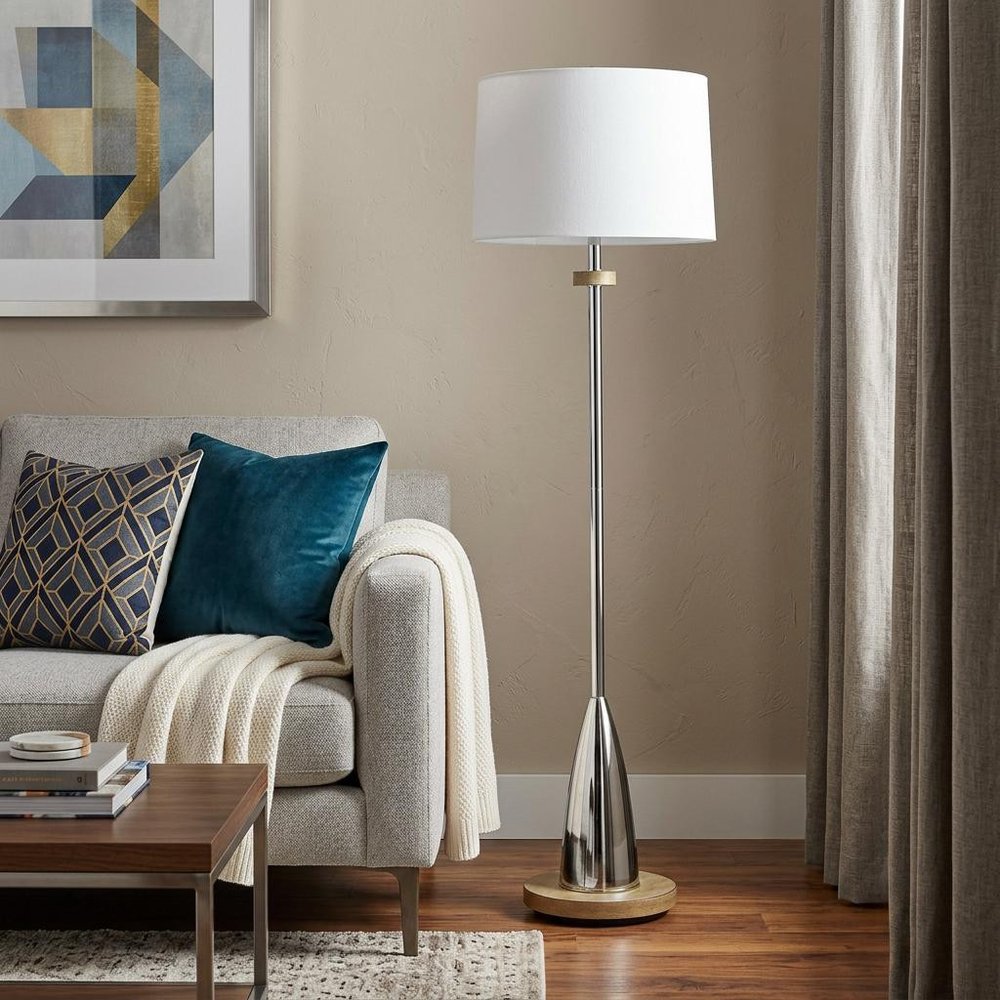 61" Chrome Traditional Shaped Floor Lamp With White Square Shade HomeRoots